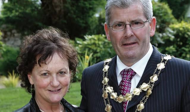 Mayor Frank Fahy, who has worked tirelessly to promote the Irish language, pictured with Anne McCabe, the Artistic Director of An Taibhdhearc, at Fulacht Fia Chairde Ghaillimh le Gaeilge event at the Ardilaun Hotel in June. Photo: Joe O'Shaughnessy.