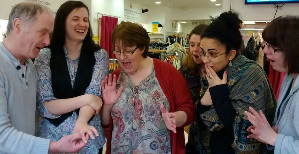 Getting into the romantic spirit are volunteers Ronnie McLoughlin, Clare Faherty, Barbara Joyce, Anna Goldrick, Flavia Simas and Helen O'Brian Monk