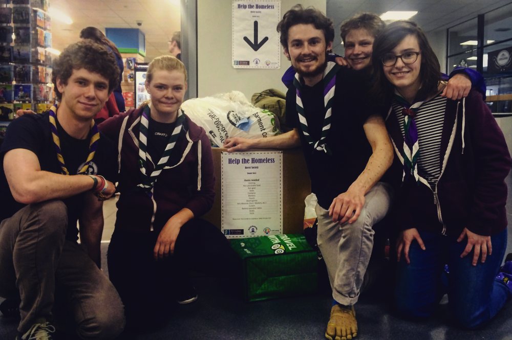 Rovers Society members at the collection point outside the Students' Union Shop in NUI Galway (from left) Fionn Delahunty, Hannah Jansen, James O'Connell, Cecile Collot and Amy McMahon. Photo: Niamh Cullen.