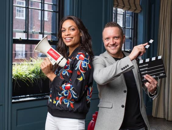 Hollywood star Rosario Dawson with Budweiser Dream Big finalist Eugene Horan.
