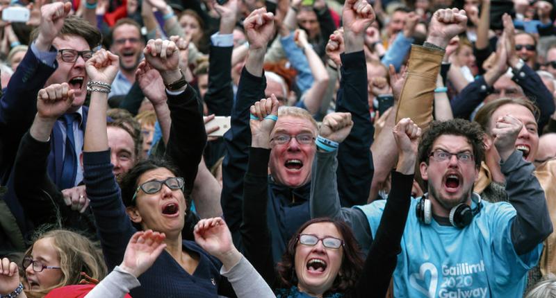 Celebrations as it is announced Galway is to be the 2020 European Capital of Culture. Many people gathered at Mainguard Street to watch the announcement on a big screen.  