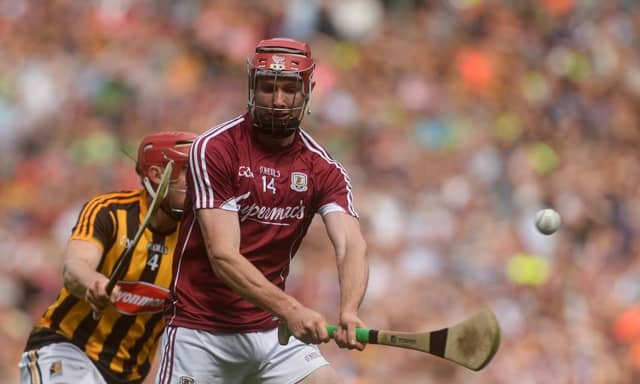 Galway attacker Cathal Mannion getting the better of Kilkenny's Robert Lennon during the Leinster Hurling Championship Final between Galway and Kilkenny at Croke Park in Dublin. Photo: Piaras Ó Mídheach/Sportsfile.