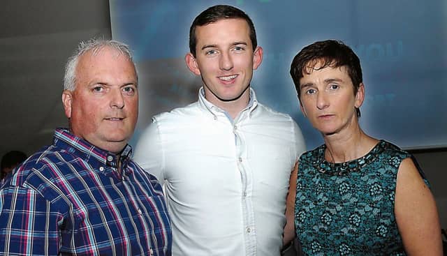 Alex Lee, Lurgan Park, with his parents Terry and Michelle at a Night for Alex in the Clayton Hotel. Photos: Stan Shields.