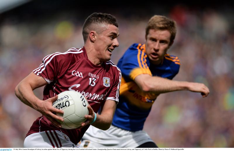 Galway's Eamon Brannigan breaking away from Tipperary's Brian Fox at Croke Patrk on Sunday.