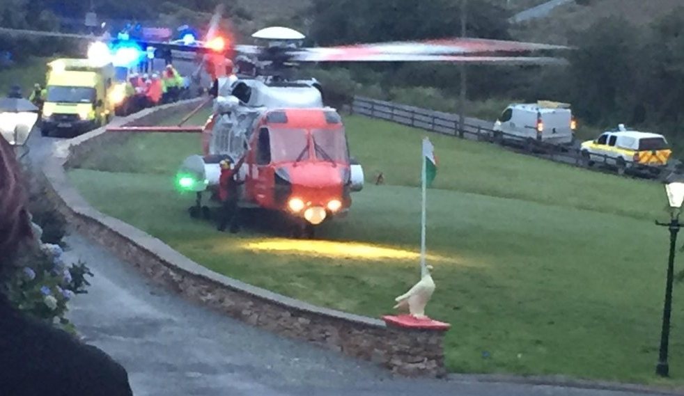 The Coastguard helicopter at the scene of the crash in Kylemore. (Photo: Kylemore Pass Hotel)