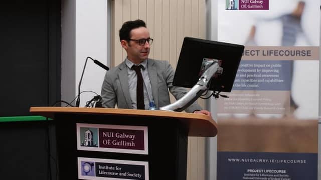 Dr Patrick Collins speaks of the importance of place at the Galway: Today and Tomorrow Conference in NUI Galway. Photo: Eibhlín Seoighte.