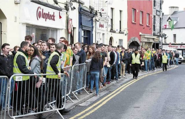 The queue outside the Hole in the Wall on Eyre Street for Donegal Tuesday last year.