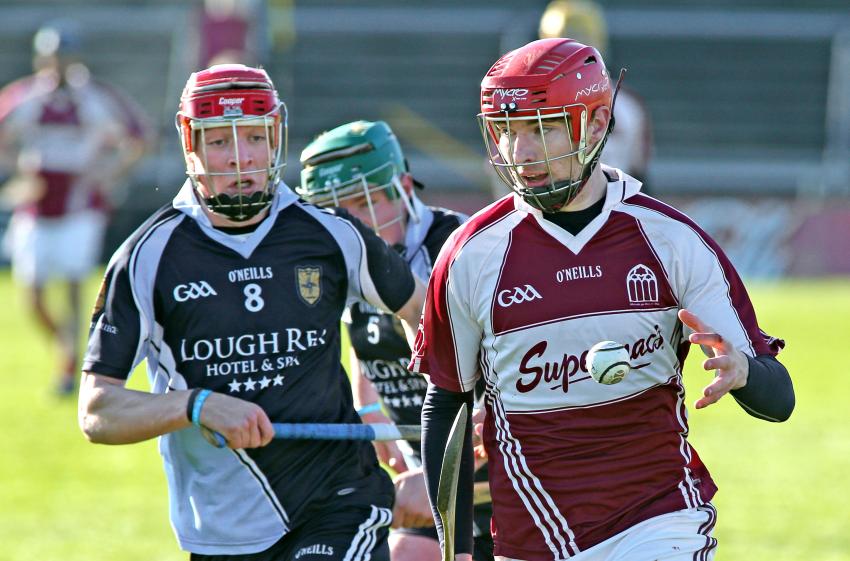 Patrick Foley of Pres. Athenry is chased by Ronan Glennon of St Brigid's, Loughrea during Saturday's Connacht PP Schools Senior Hurling A Final at Pearse Stadium on Saturday. Photos: Joe O'Shaughnessy.