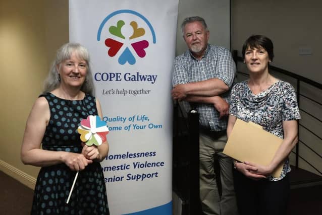 Giving back: COPE Galway volunteers Cabrini McDaid, Neil Cronin and Patsy Kenny. Photo: Joe O'Shaughnessy.