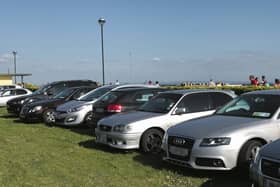 Illegally parked cars on a picnic area on Salthill Prom last weekend.
