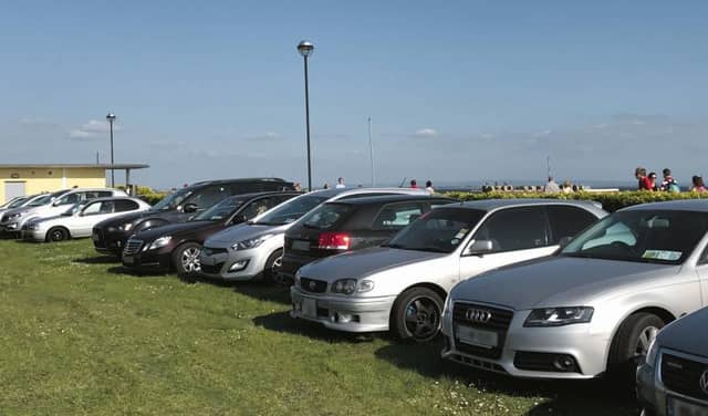 Illegally parked cars on a picnic area on Salthill Prom last weekend.
