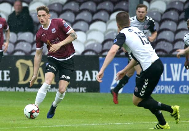 Galway United's Lee Grace on the attack against Bohemians in Friday night's Premier Division tie at Eamonn Deacy Parrk. Photo: Joe O'Shaughnessy.