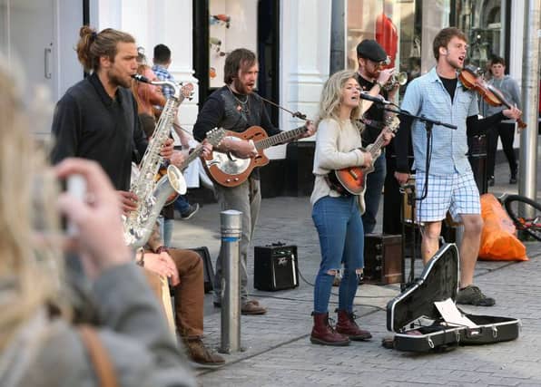 Galway Street Club in action on Shop Street. Photo: Joe O'Shaughnessy.