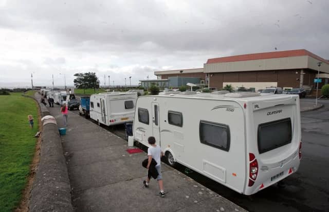Caravans parked beside Leisureland in Salthill.