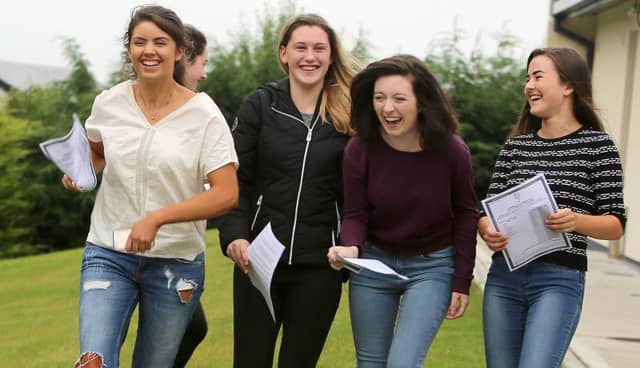 Flashback...last year's Leaving Certs Aoife Carroll, Katie Donoghue, Niamh Casey and Caoilinn Doyle from St. Brigid’s College, Loughrea, clearly delighted with their results a year ago. This year's class await their fate next Wednesday. Photo: Hany Marzouk