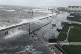 Salthill Promenade flooded during Storm Ophelia. PHOTO: PAUL O'BRIEN.