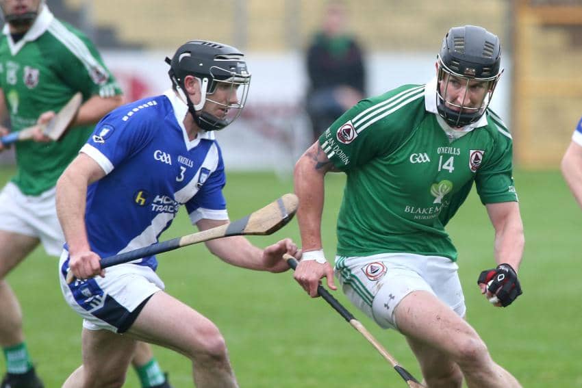 Ballinderreen's full forwad David O'Connor, pictured in actiion against Meelick Eyrecourt's Michael O'Brien, was dismissed in an off-the-ball incident against Tooreen in the Connacht Club Intermediate final.