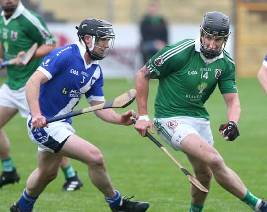 Ballinderreen's full forwad David O'Connor, pictured in actiion against Meelick Eyrecourt's Michael O'Brien, was dismissed in an off-the-ball incident against Tooreen in the Connacht Club Intermediate final.