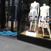 A homeless man sleeping rough in a doorway on Shop Street this week. Roscommon hurler Alan Moore is organising the ‘Gaelic Voices for Change’ sleep-out in Galway City on December 16 to highlight the homelessness crisis.