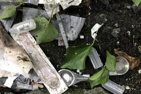 Discarded drugs paraphernalia at 'The Plots' in Woodquay, including a syringe, spoons and sterile water used for heroin injection. PHOTO: ENDA CUNNINGHAM
