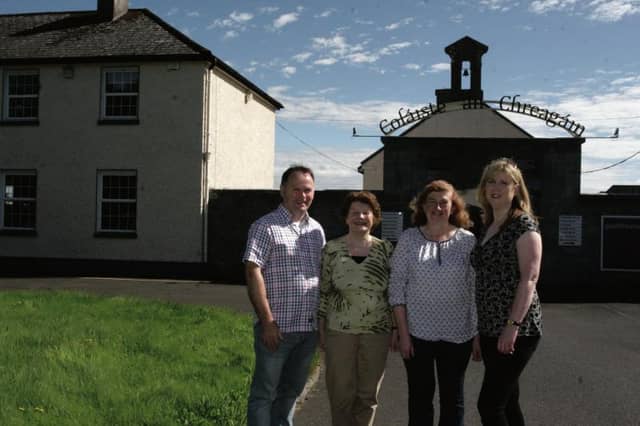 Members of the Mountbellew Workhouse Orphan Girls Group pictured at the grounds of Colaiste an Chreagain secondary school (The former Famine Workhouse) L-R: Martin Curley, Mary McLoughlin, Kathleen Connolly and Paula Kennedy. Photo: David Walsh