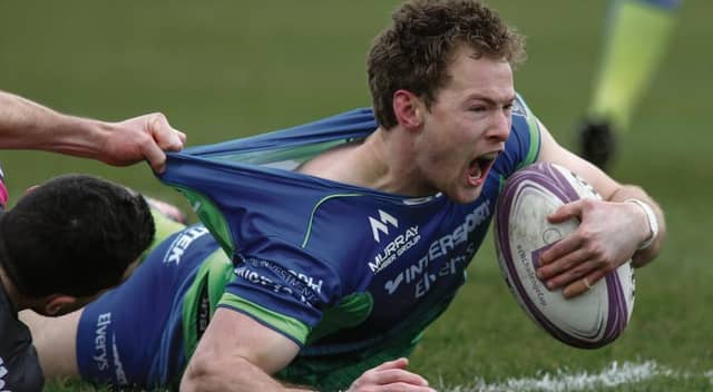 Connacht scrum half Kieran Marmion scoring a first half try against Gloucester in Saturday's European Challenge Cup semi-final at the Sportsground. Photo: Joe O'Shaughnessy.