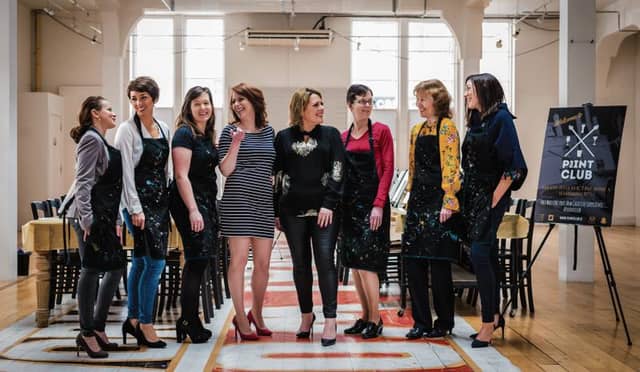 Girls’ night out; Jade Maloney, Lorraine Regan O'Neill (Paintclub instructor), Becca O'Reilly, Laura Dunne (Paintclub instructor), Aisling Kearney Burke (Paintclub founder), Martina Burke, Deirdre Burke, Adele Clinton.