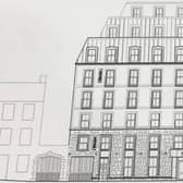 An impression of the new hotel proposals with the existing Victoria Hotel to the right.