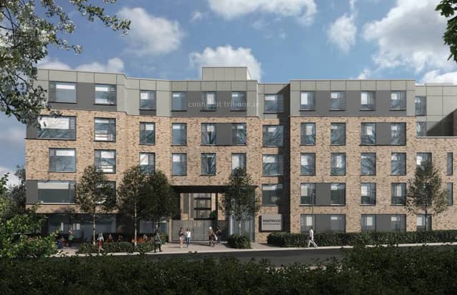 A computer-generated image of the Westwood student apartments plan.