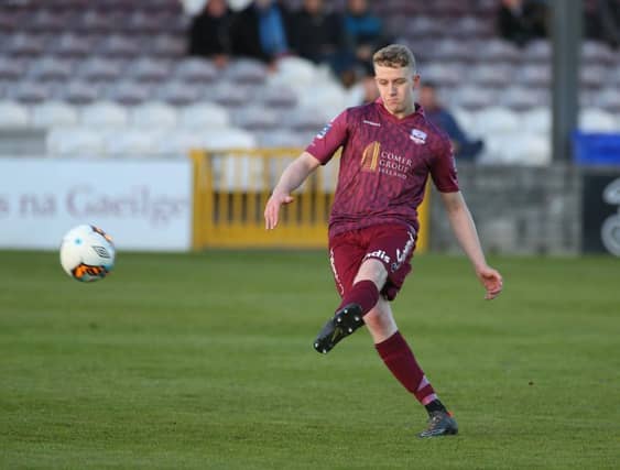 Galway United striker
Eoin McCormack scoring their first goal in Friday night's First Division win over table toppers UCD at Eamonn Deacy Park. Photo: Joe O'Shaughnessy.