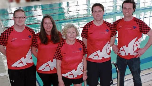 Shark Swimming Club coaches, from left: Noel Barrett, Lorraine Copley, Roisin Lally, Trevor Collins and Brendan Kelly.