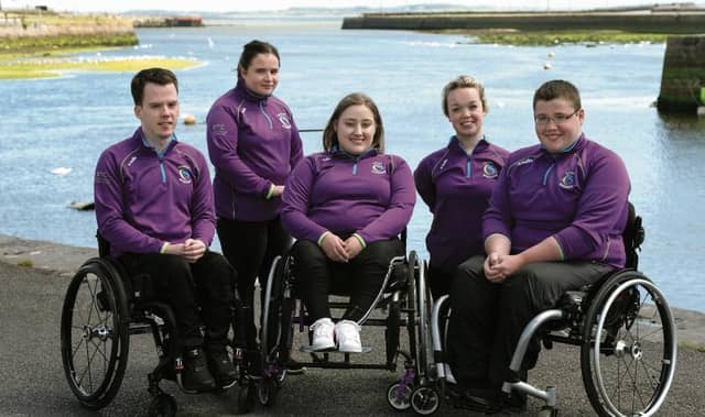 Members of Galway Speeders who have been selected to represent Ireland at the IWAS International World Games in Athlone from June 30 to July 6. From left: Mark Henderson (Table Tennis), Caoimhe Folan (Table Tennis), Alicia Winter (Table Tennis), Sinead Keon (Athletics) and Shane Curran (Athletics). Photo: Joe O'Shaughnessy.