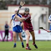 
Galway's Carrie Dolan fires home a goal despite the best efforts of Waterford's Mairead Power during Saturday's All-Ireland camogie championship clash at Kenny Park.