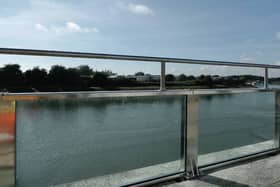 A glass flood barrier of the type which had been proposed for Galway.