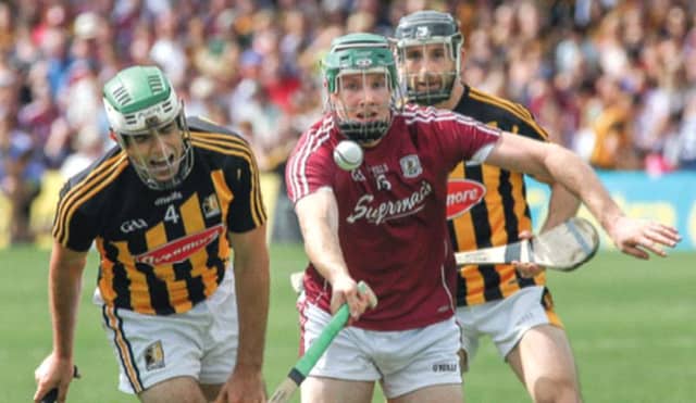 Galway's Cathal Mannion gets to the ball ahead of Kilkenny's Paddy Deegan and Conor Fogarty during Sunday's Leinster hurling final replay at Semple Stadium. Photo: Joe O'Shaughnessy.
