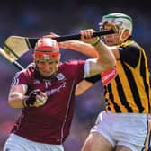 Galway's Conor Whelan tries to break free from Kilkenny's Paddy Deegan during Sunday's Leinster hurling final at Croke Park.