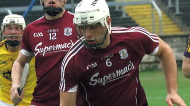 Galway defender Mark Hughes on the ball during the Leinster Under 21 hurling final in Portlaoise on Wednesday evening. Photo: Joe Keane.