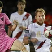 AGalway United's Ryan Connolly battling for possession with Wexford FC's Dean Walsh during Friday night's First Division tie at Eamonn Deacy Park. Photos: Joe O'Shaughnessy.