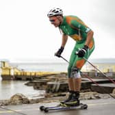 Irish Winter Olympian Thomas Hjalmar Westgard, whose mother hails from Dunmore in Galway, taking on last weekend's Galway Bay Marathon on skis, along with the rest of the Irish cross country skiing team, to promote and create awareness of the sport in Ireland.