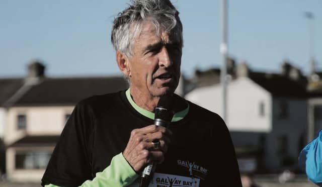 1972 Olympic Games marathon champion, Frank Shorter (USA) addressing athletes at Run Galway Bay recently.