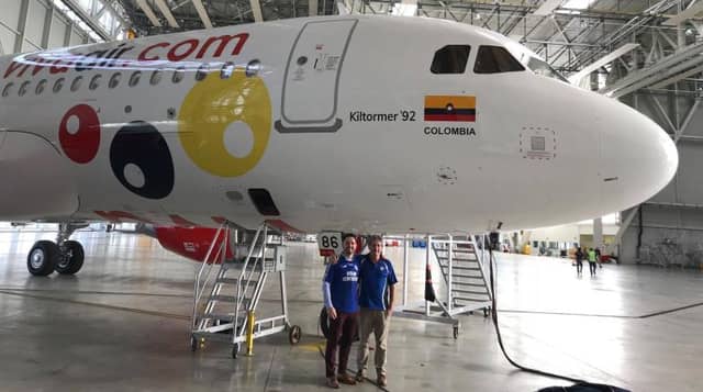 Father and son John Goode Snr and Jr with the ‘Kiltormer 92’ aircraft being launched in France.