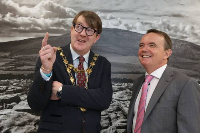 Mayor of Galway Cllr. Niall McNelis and Barry O'Sullivan of Genesys,. Photograph by Aengus McMahon