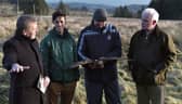 The Minister for Agriculture, Micheal Creed  with Dr  Fergal Monaghan, Project Manager of the  Hen Harrier Programme; Dr Barry O'Donoghue, Dept. of Culture, Heritage and the Gaeltacht; with Cork farmer, Jack Lynch, as the scheme begins its payout to participating farmers.  