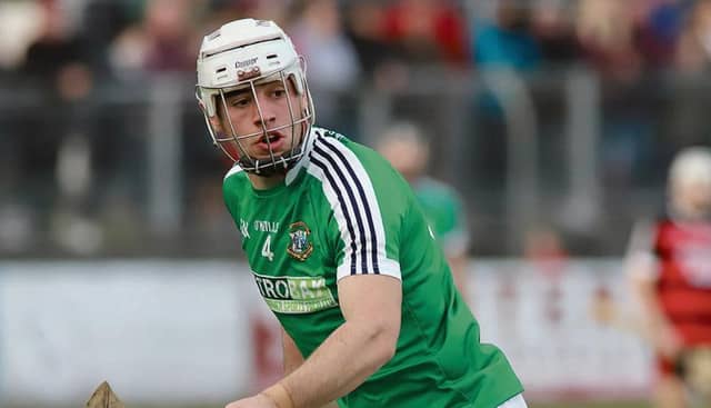 Liam Mellows defender Mark Hughes who picked off an invaluable point in their narrow 2017 County U21 A hurling semi-final replay win over Loughrea in Ballinderreen on Sunday.