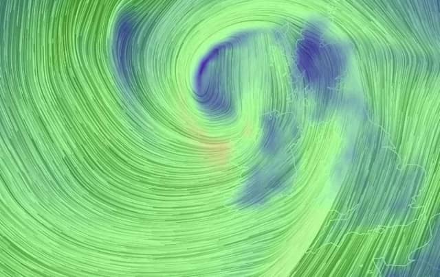 A predicted wind map of Ireland for 7am on Friday,