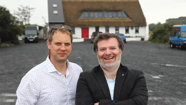 Darach Ó Tuairisg, founder and CEO, and Philip Doherty, artistic director of Irish language theatre company, Fíbín, at their new office space at Tulach, Baile na hAbhann.