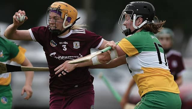 Galway captain Sarah Dervan in action against Grainne Egan of Offaly earlier in the championship. The Tribeswomen face Waterford in the All-Ireland quarter-final on Saturday.