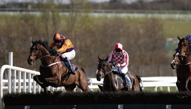 Galway jockey Liam Gilligan steers Veneziano Springs over the last on their way to winning the Adare Manor Opportunity Handicap Hurdle in Limerick last March.