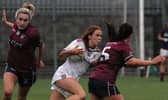 Galway's Olivia Divilly takes on Westmeath's Leanne Slevin and Kelly Boyce Jordan during Sunday's All-Ireland ladies football championship clash in Mullingar.