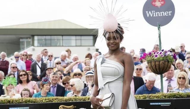 Best Dressed winner Pamela Uba from Renmore in Galway city enjoying her moment at the Galway Races. Photo: Andrew Downes, xposure